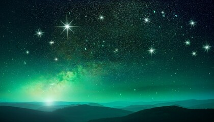 enchanted night sky background with space for design website header banner with sparkling stars effect deep green glow