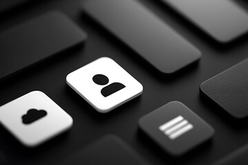 Sleek black and white app icons for modern tech interface design projects