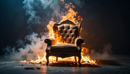 Ornate chair burning in flames