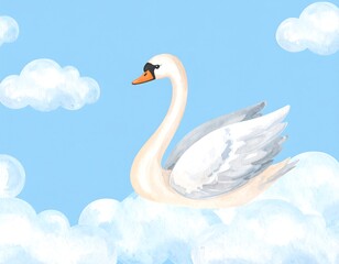 Fototapeta premium A swan in a light sky with clouds