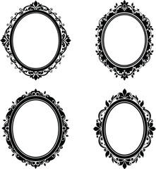 Vector art of four ornate oval vintage decorative frames with intricate scrollwork and filigree, isolated on white background
