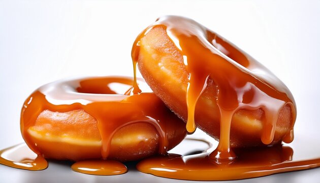 delicious glazed donuts drenched in caramel sauce close up