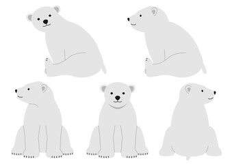 座る白熊の子どものイラストのセット
