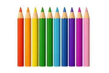 Row of colorful pencils forming a gradient on transparent background