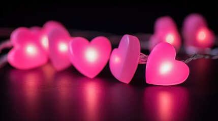 Romantic Heart-Shaped String Lights Glowing with Pink Illumination for Valentine's Day or Special Occasions