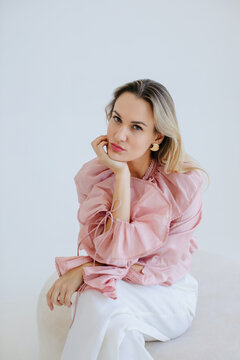 Fashion portrait of strong blond woman 