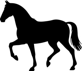  Horse trotting gracefully silhouette vector, black horse with raised front leg isolated on white background