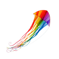 Fototapeta premium Colorful rainbow kite with long tails isolated [Transparent Background PNG]