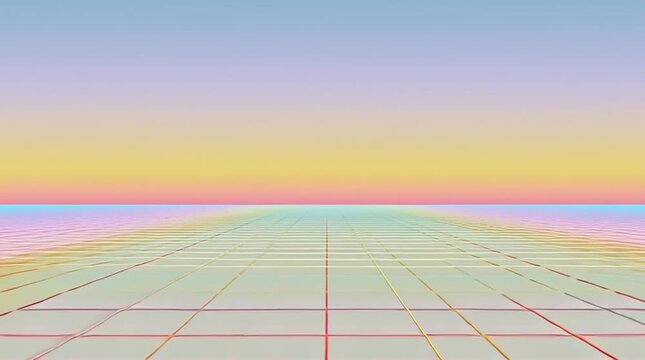 Vaporwave style digital landscape with mountain peaks and neon colors, abstract background, looping animation