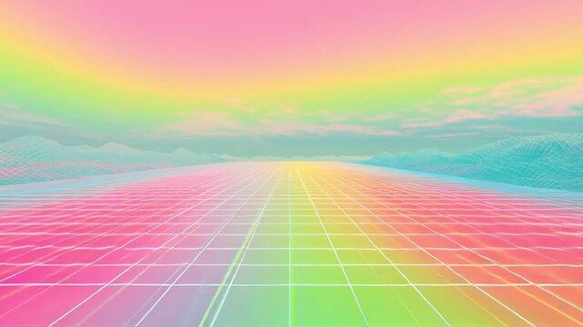 Vaporwave style digital landscape with hills pastel neon colors, abstract background, looping animation