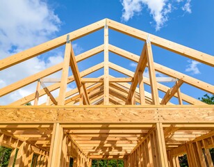 Wooden house roof frame under construction