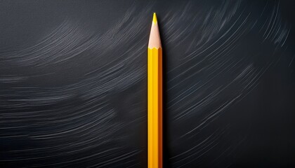 bright yellow pencil resting on a deep textured blackboard surface