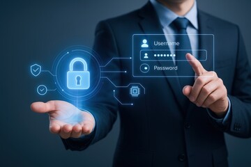 Cybersecurity Expert Displaying Data Protection with Digital Interface: Safeguarding Information in the Digital Age