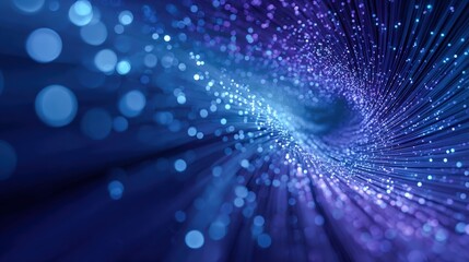 Abstract Data Stream Visualization: Blue and Purple Particle Tunnel for Technology Concepts