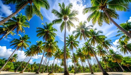 Fototapeta premium Tropical beach palms, bright sky