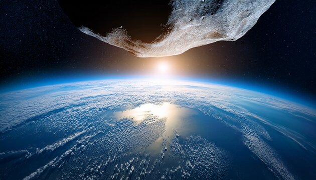 asteroid looms over earth casting shadows on the atmosphere a dramatic and realistic illustration cosmic threat planetary defense space exploration