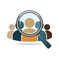 Magnifying Glass Over People Vector Icon on White Background &ndash; Recruitment, Job Search, HR Concept