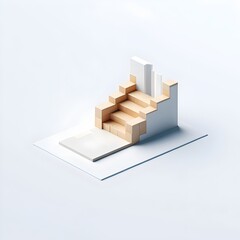 Fototapeta premium Minimalist architectural model of a wooden staircase isolated on a white background.
