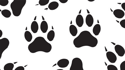 Fototapeta premium Black animal paw prints on white background animal tracks pattern