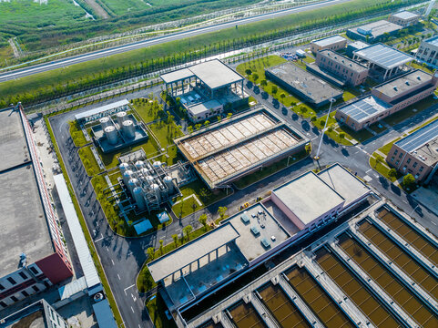 Aerial View of Modern Wastewater Treatment Plant