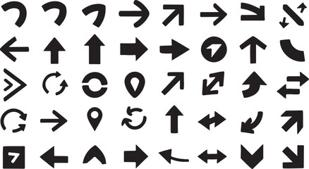 Diverse collection of black arrows and directional symbols navigation pointer