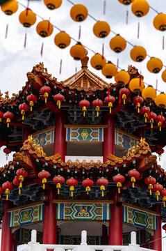 Chinese Temple pagoda with hanging lanterns
