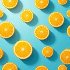 Obraz premium Vibrant Orange Slices Pattern on a Pastel Blue Background