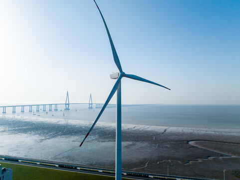 Offshore Wind Turbines with Coastal Bridge