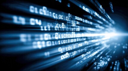 Binary Code Stream Background: Futuristic Digital Data Flow and Technology Concept with Blue Tones