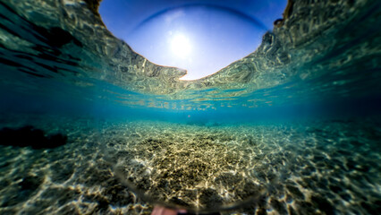 Crystal clear waters of Zuljana beach at the Peljesac peninsula, Croatia, underwater