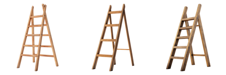 Set of wooden ladder isolated on transparent background