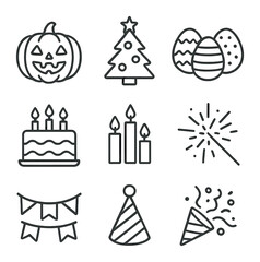 Fototapeta premium Seasonal Celebration Icons. Outline icon set of seasonal celebrations: pumpkin carving, Christmas tree, Easter