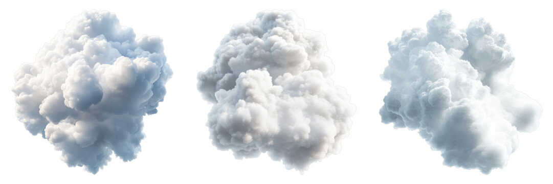 Set of white clouds isolated on transparent background