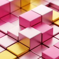 Obraz premium Colorful 3D Cubes and Rectangles Pattern with Pink, Yellow, White Blocks