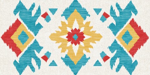 Ethnic aztec pattern with geometric tribal ornament in colorful textile style. Decorative abstract motif for fabric and home decor inspiration.