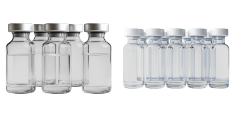 Set of vaccine bottles isolated on transparent background
