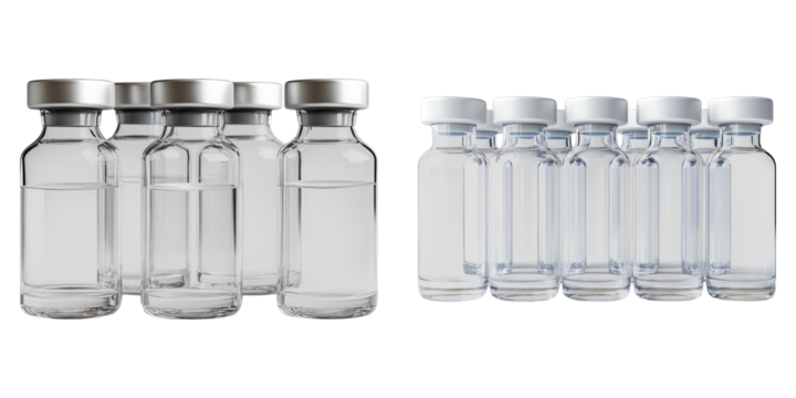 Set of vaccine bottles isolated on transparent background