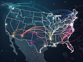 Illuminated network of transportation and connectivity across the united states