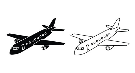Airplane Silhouette and Outline Icons � Aviation and Travel Symbols