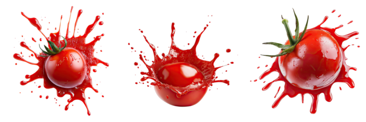Set of tomato ketchup splat isolated on transparent background