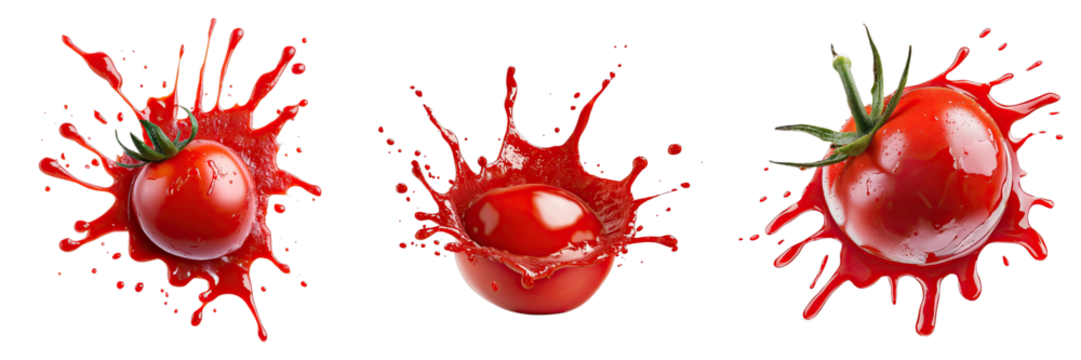 Set of tomato ketchup splat isolated on transparent background