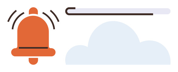 Red notification bell alerting, light progress bar indicating activity, and cloud signifying data sync or storage. Ideal for technology, alerts, progress, cloud computing, updates, notifications