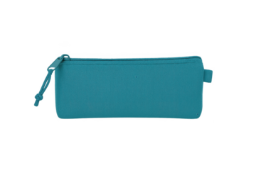 Turquoise pencil case isolated on transparent background with zipper
