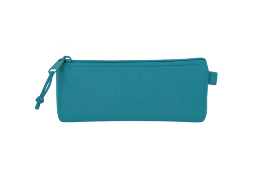Turquoise pencil case isolated on transparent background with zipper