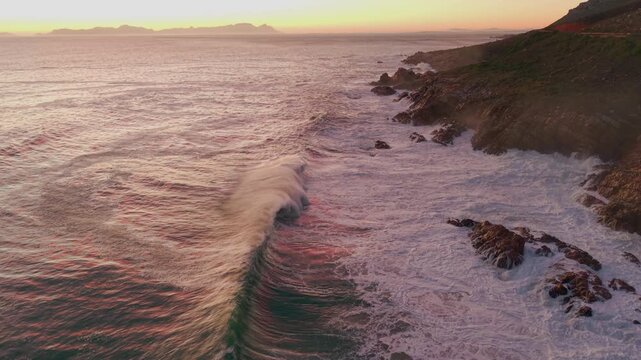 Ocean landscape with waves and dramatic evening light