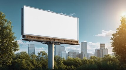 Fototapeta premium Blank Billboard Mockup Against Cityscape, Ideal for Advertising, Marketing Campaigns and Outdoor Communication Concepts