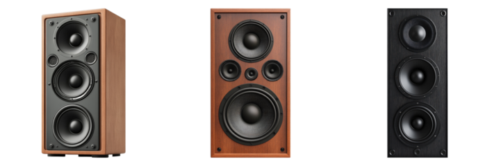 Set of speakers isolated on transparent background