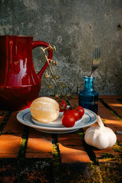 Vibrant Outdoor Table Setting With Food in Natural Light