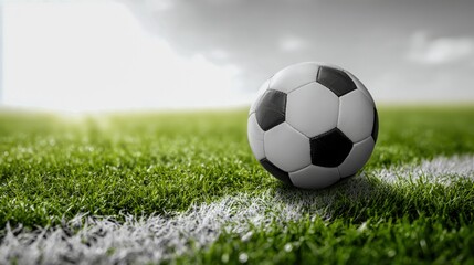 Fototapeta premium Soccer Ball on Field Corner: Sporting Event, Championship Game, Grass Pitch, White Lines