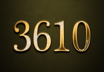 Old gold effect of 3610 number with 3D glossy style Mockup.